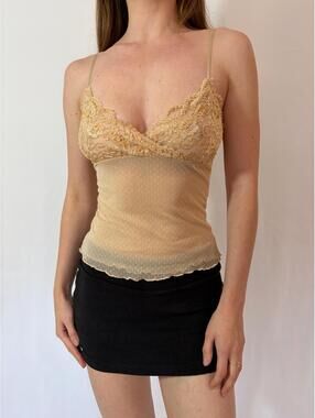 Nude Mesh Y2K Embellished Lacy Casual Summer Cami